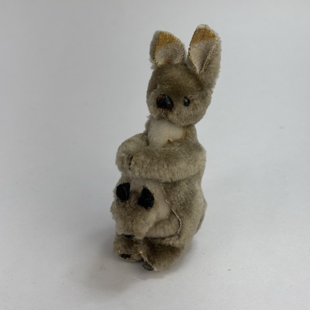 Vintage Steiff Kangaroo And Joey 3.5" Mohair Glass Eyes